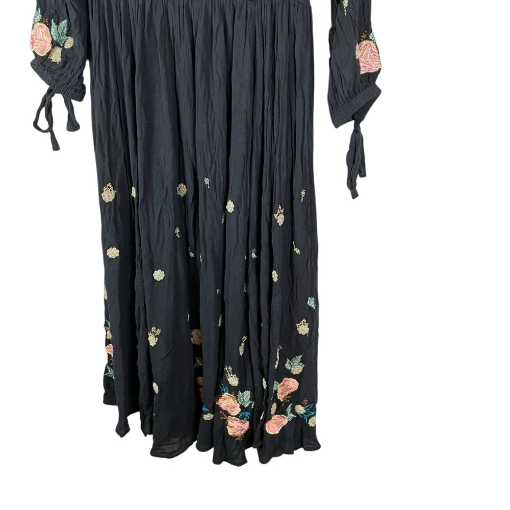 Free People Enchanted Forest Black Embroidered Floral Boho Midi Dress Size Small - Picture 11 of 16